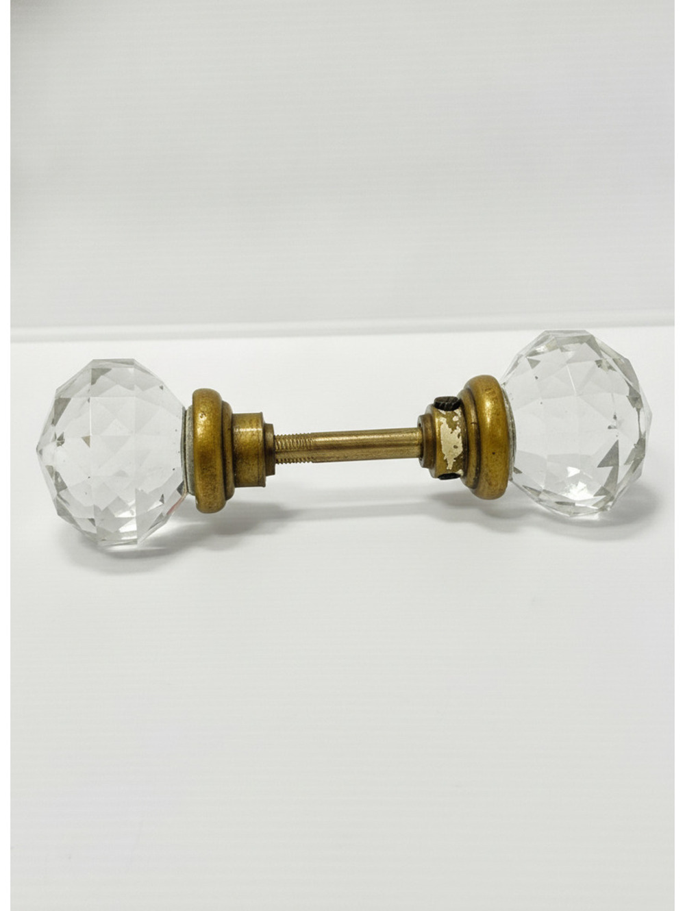 Vintage Faceted Glass Door Knob Set with Brass Hardware